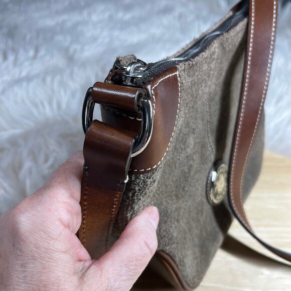Dooney & Bourke Crossbody Purse Adj Strap Brown Leather/Gray Suede Vintage Purse - Picture 5 of 16